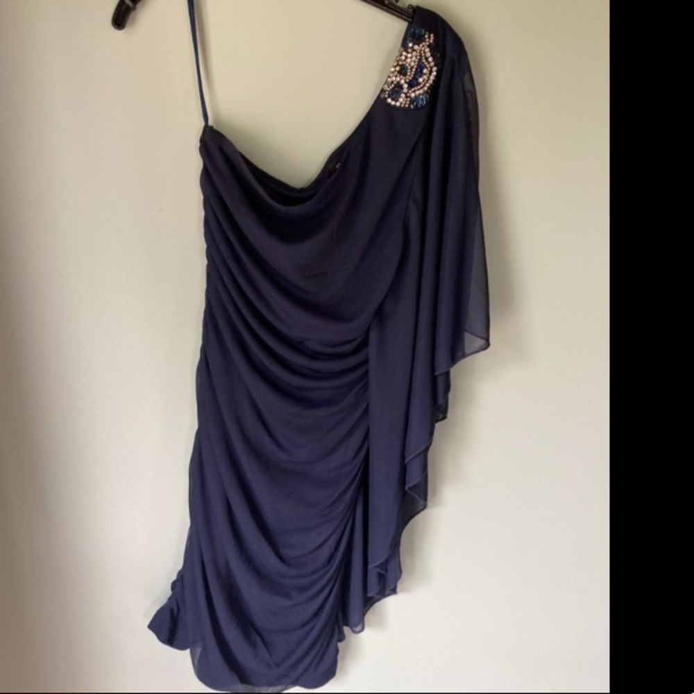 One Shoulder Navy Dress - Picture 2 of 6
